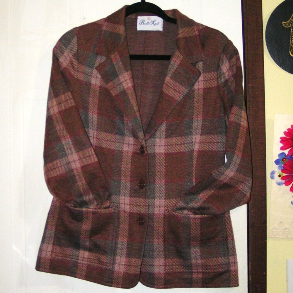 MAUVE AND BROWN VINTAGE PLAID BLAZER M